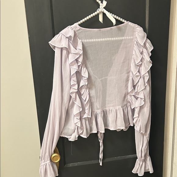 Women's Lavender Ruffle Blouse - Picture 3 of 3